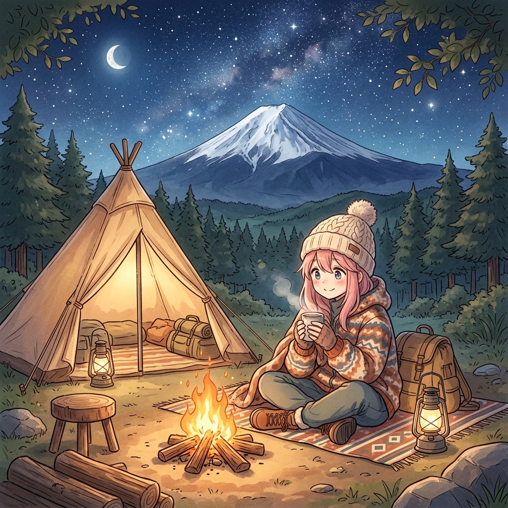 Yuru Camp cozy girls camping Mt Fuji