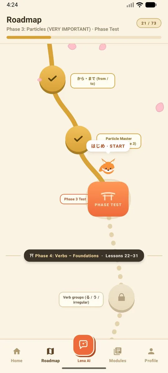 The roadmap in the LenGaki Android app